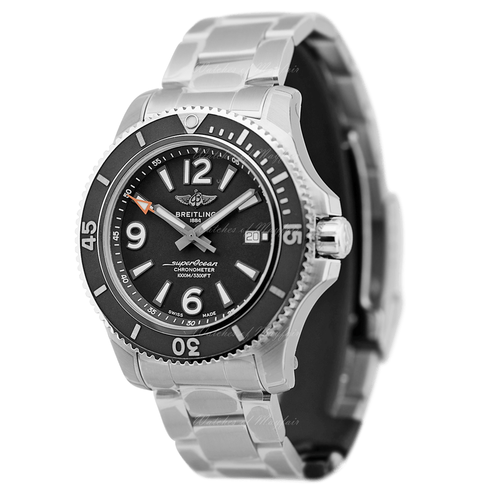 Breitling Superocean Automatic 44mm Black Dial Silver Steel Strap Watch for Men - A17367D71B1A1 Watches Breitling   