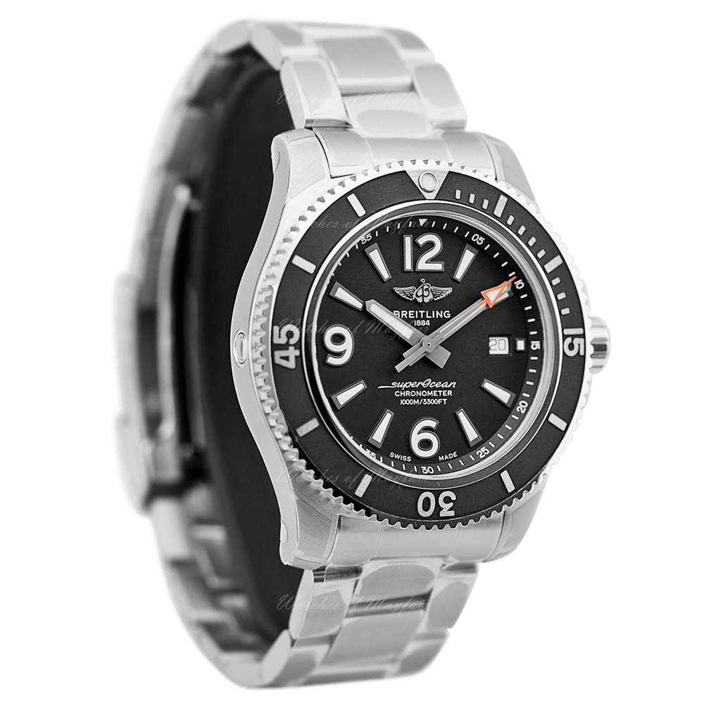 Breitling Superocean Automatic 44mm Black Dial Silver Steel Strap Watch for Men - A17367D71B1A1 Watches Breitling   