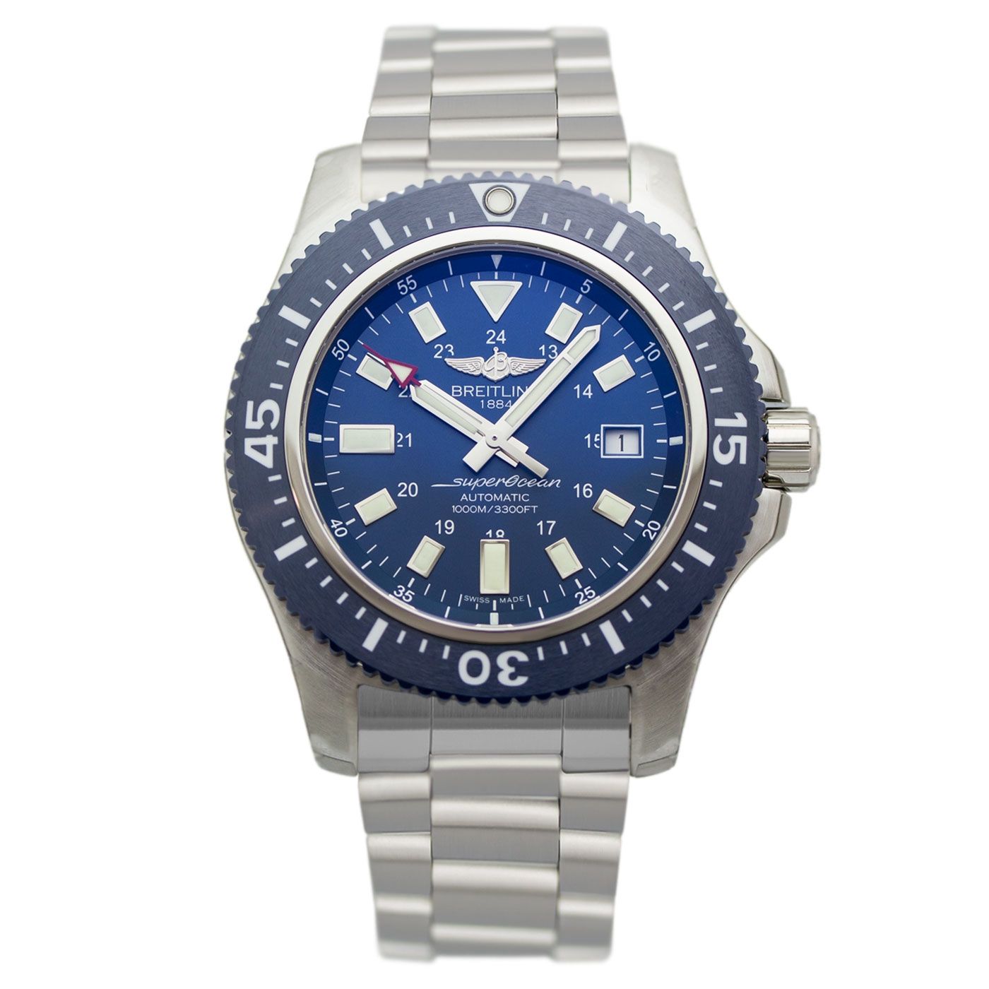 Breitling Superocean 44mm Special Blue Dial Silver Steel Strap Watch for Men - Y17393161C1A1 Watches Breitling   