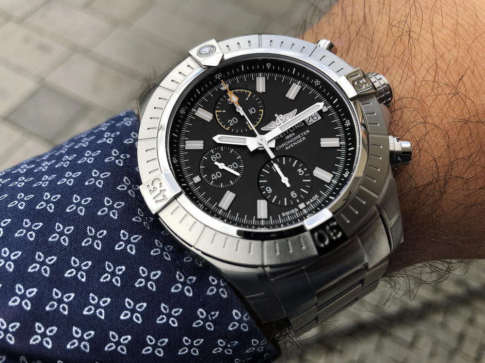 Breitling Avenger Chronograph 45mm Black Dial Silver Steel Strap Watch for Men - A13317101B1A1 Watches Breitling   