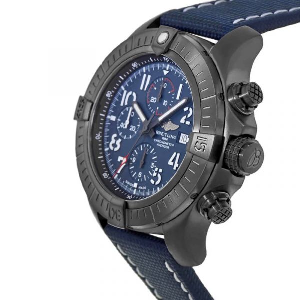 Breitling Super Avenger Chronograph 48 Night Mission Blue Dial Blue Leather Strap Watch for Men - V13375101C1X2 Watches Breitling   