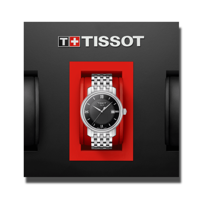 Tissot T Classic Bridgeport Black Dial Silver Steel Strap Watch For Men - T097.410.11.058.00 Watches Tissot   