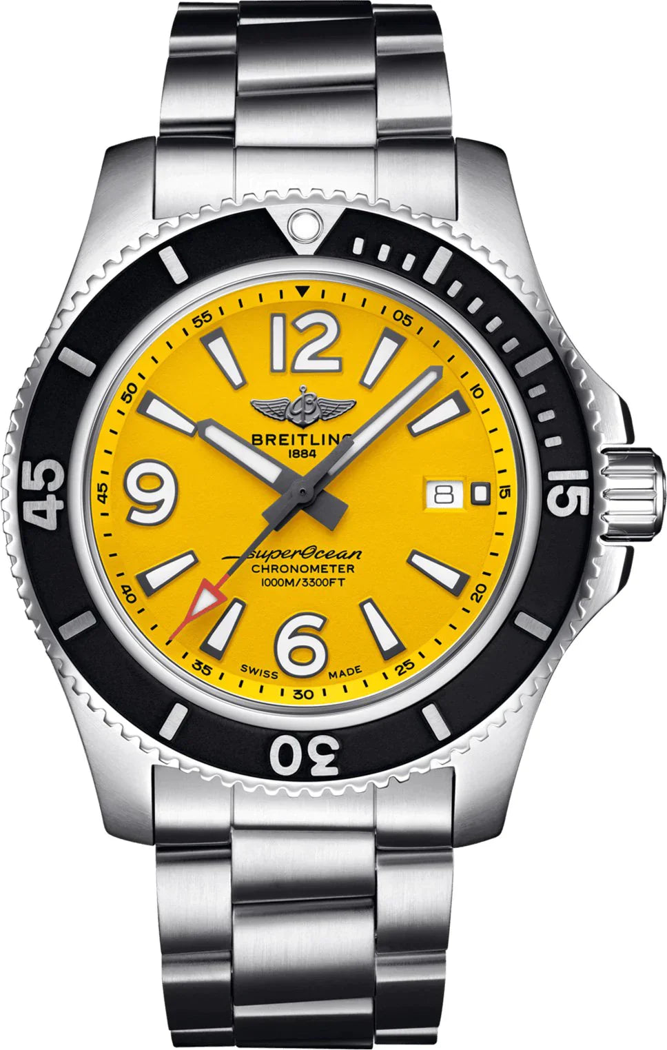 Breitling Superocean Automatic 44mm Yellow Dial Silver Steel Strap Watch for Men - A17375211/1A1 Watches Breitling   