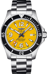 Breitling Superocean Automatic 44mm Yellow Dial Silver Steel Strap Watch for Men - A17375211/1A1 Watches Breitling   