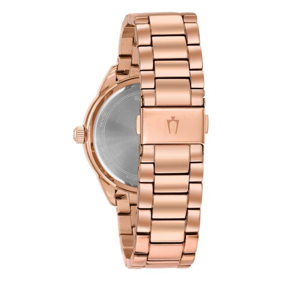 Bulova Crystal Silver Dial Rose Gold Steel Strap Watch for Women - 97N101 Watches Bulova   