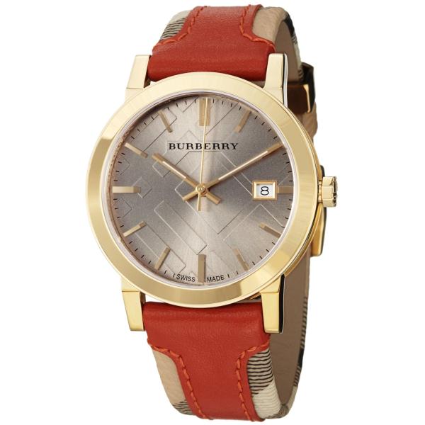 Burberry The City Gold Dial Orange Leather Strap Watch for Women - BU9016 Watches Burberry   