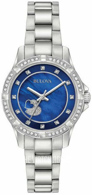 Bulova Crystal Collection Blue Mother of Pearl Dial Silver Steel Strap Watch for Women - 96L238 Watches Bulova   