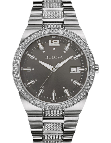 Bulova Crystal Collection Brown Dial Silver Steel Strap Watch for Men - 96B221 Watches Bulova   