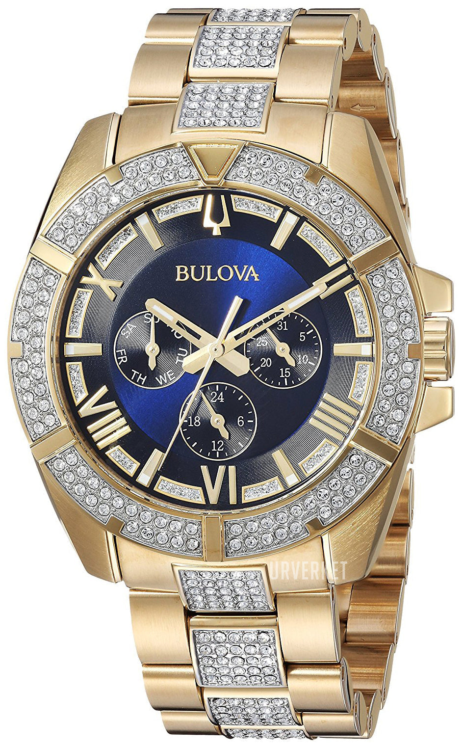 Bulova Crystal Collection Blue Dial Gold Steel Strap Watch for Men - 98C128 Watches Bulova   