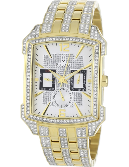 Bulova Crystal Chronograph White Dial Two Tone Steel Strap Watch for Men - 98C109 Watches Bulova   