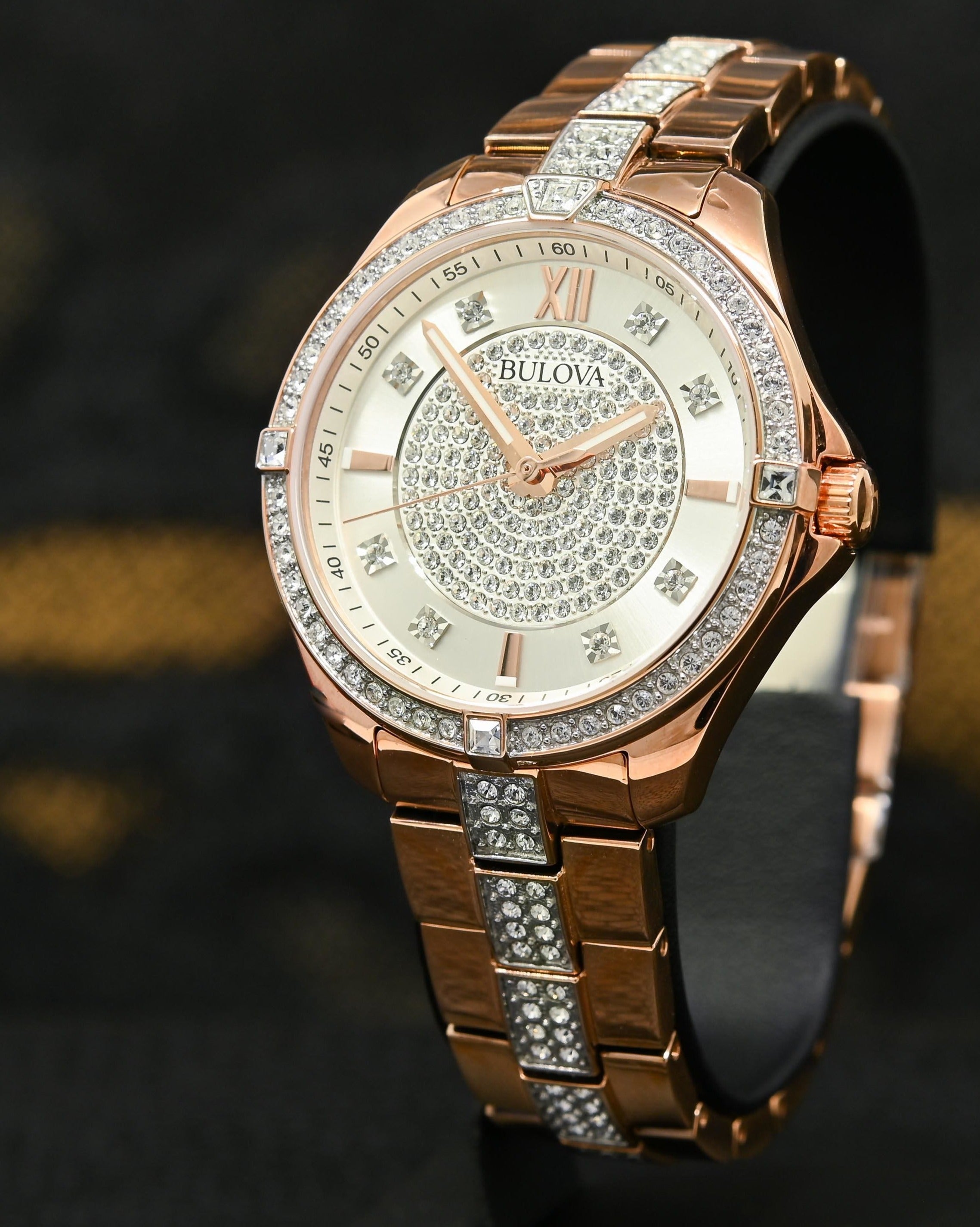 Bulova Crystal Collection Silver Dial Rose Gold Steel Strap Watch for Women - 98L229 Watches Bulova   