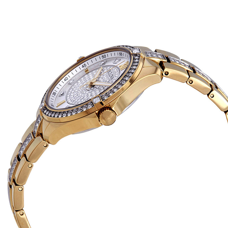 Bulova Crystal Collection Silver Crystal Dial Gold Steel Strap Watch for Women - 98L228 Watches Bulova   