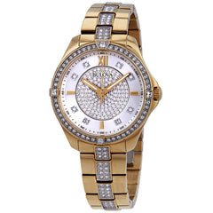 Bulova Crystal Collection Silver Crystal Dial Gold Steel Strap Watch for Women - 98L228 Watches Bulova   