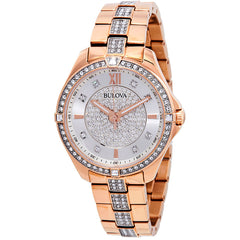 Bulova Crystal Collection Silver Dial Rose Gold Steel Strap Watch for Women - 98L229 Watches Bulova   