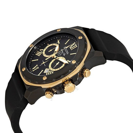 Bulova Marine Star Chronograph Black Dial Black Rubber Strap Watch for Men - 98B278 Watches Bulova   