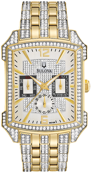 Bulova Crystal Chronograph White Dial Two Tone Steel Strap Watch for Men - 98C109 Watches Bulova   