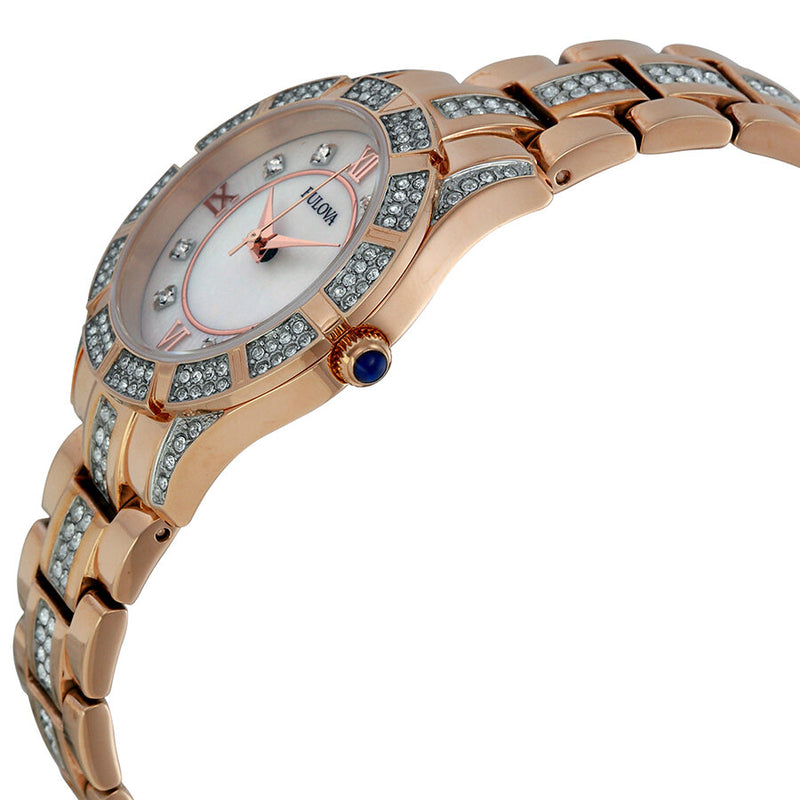 Bulova Crystal Mother of Pearl Dial Rose Gold Steel Strap Watch for Women - 98L197 Watches Bulova   