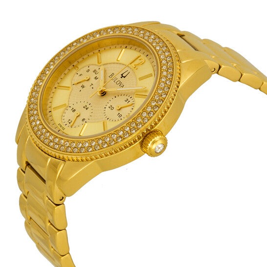 Bulova Multi Function Gold Dial Gold Steel Strap Watch for Women - 97N102 Watches Bulova   