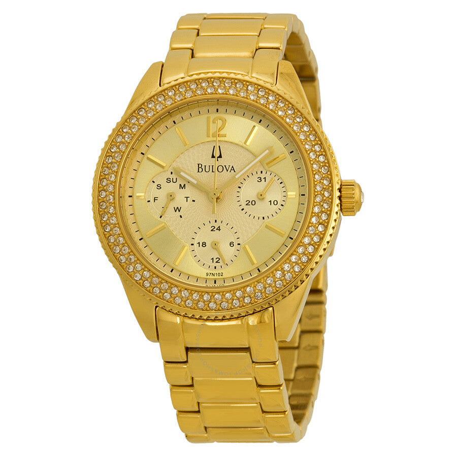 Bulova Multi Function Gold Dial Gold Steel Strap Watch for Women - 97N102 Watches Bulova   