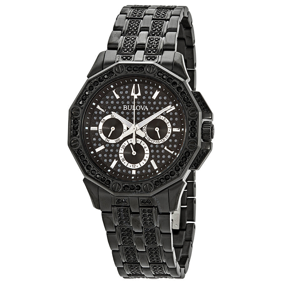 Bulova Octova Chronograph Black Crystal Dial Black Steel Strap Watch for Men - 98C134 Watches Bulova   