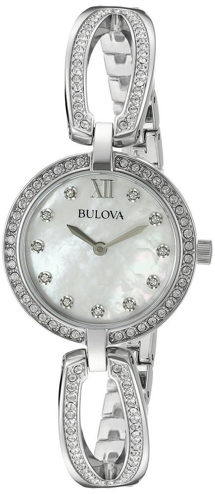 Bulova Crystal Collection Mother of Pearl Dial Silver Steel Strap Watch for Women - 96L223 Watches Bulova   