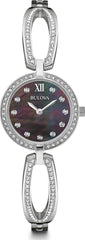 Bulova Crystal Black Mother of Pearl Dial Silver Steel Strap Watch for Women - 96L224 Watches Bulova   