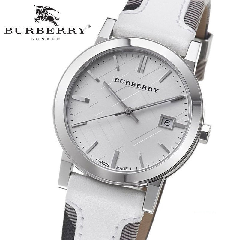 Burberry The City Silver Dial White Leather Strap Watch for Women - BU9019 Watches Burberry   