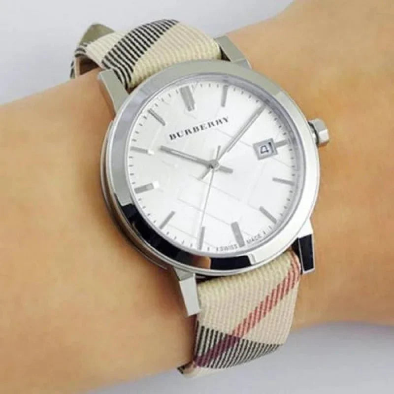 Burberry The City Nova Silver Dial White Leather Strap Watch for Women - BU9022 Watches Burberry   