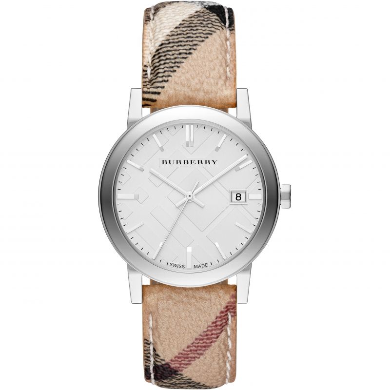 Burberry The City Nova Silver Dial White Leather Strap Watch for Women - BU9022 Watches Burberry   