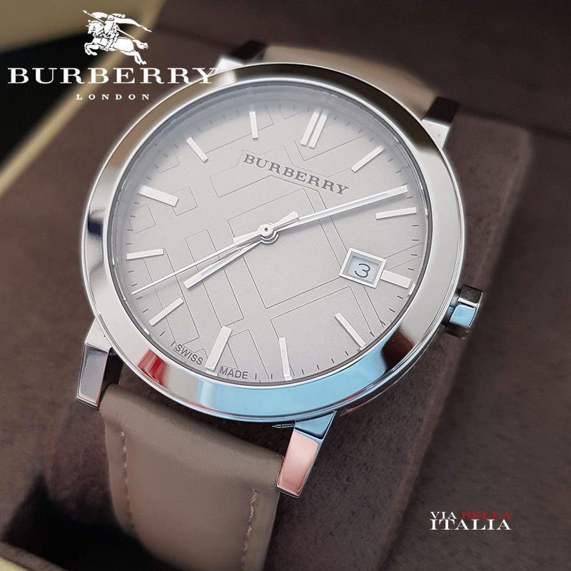 Burberry The City Silver Dial Beige Leather Strap Unisex Watch - BU9010 Watches Burberry   