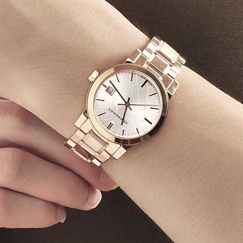 Burberry The City White Dial Rose Gold Stainless Steel Strap Watch for Women - BU9004 Watches Burberry   