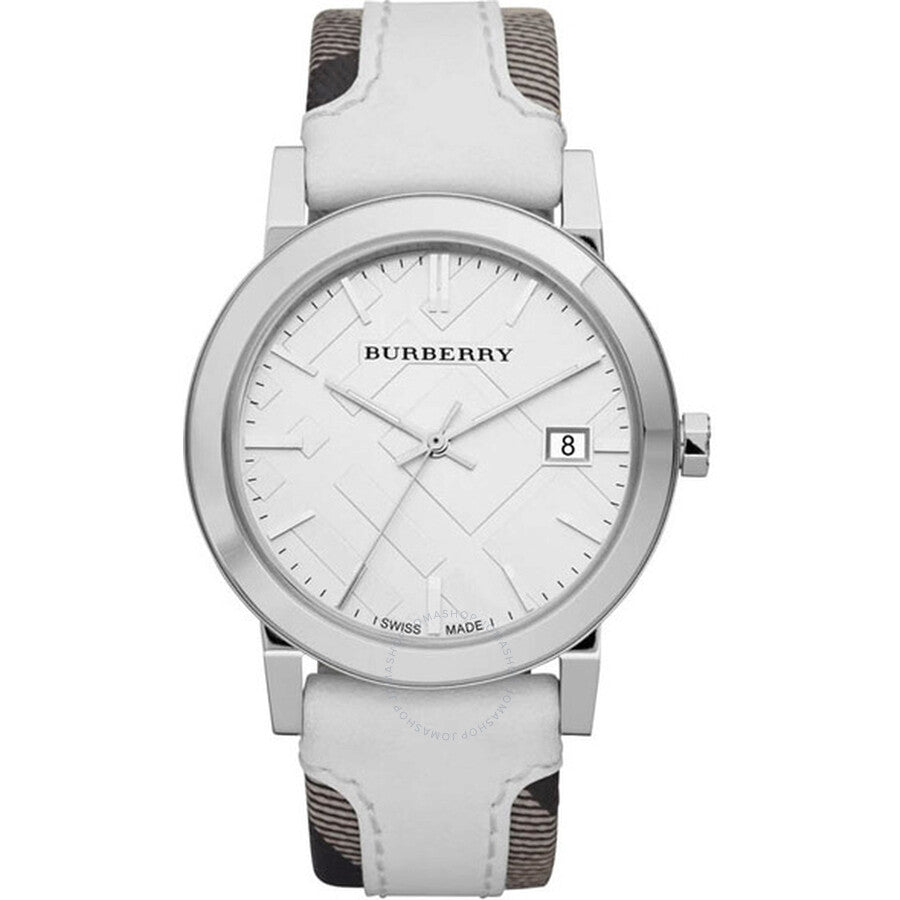 Burberry The City Silver Dial White Leather Strap Watch for Women - BU9019 Watches Burberry   