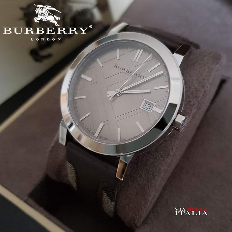 Burberry The City Grey Dial Leather Strap Watch for Men - BU9020 Watches Burberry   