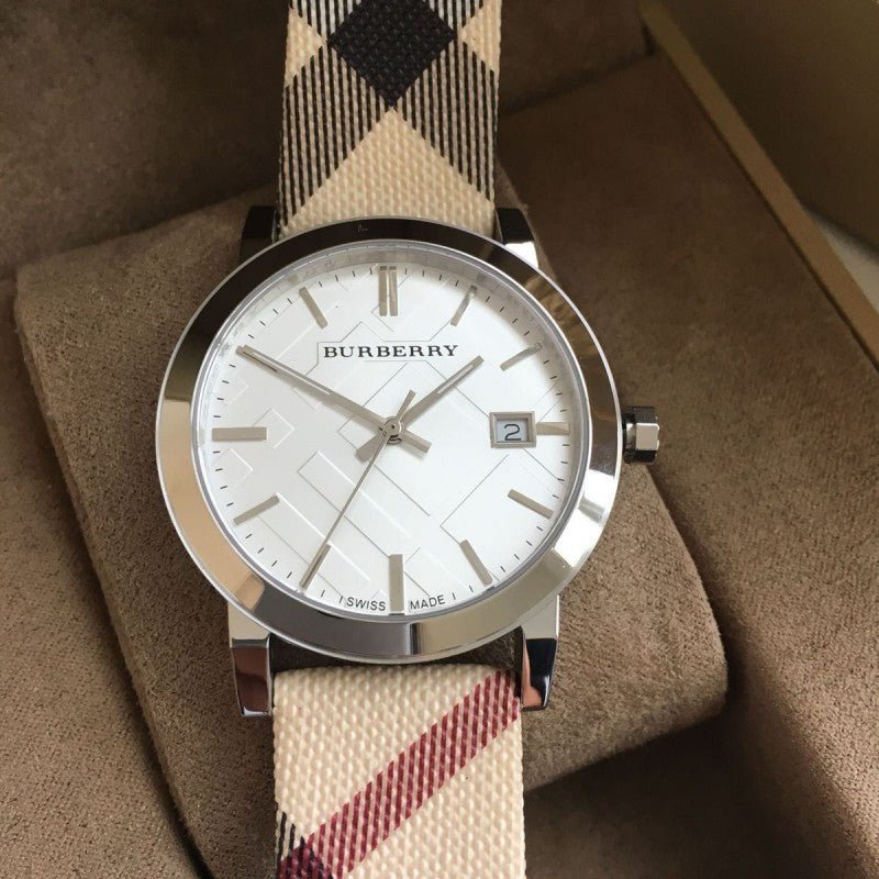 Burberry The City Nova Silver Dial White Leather Strap Watch for Women - BU9022 Watches Burberry   