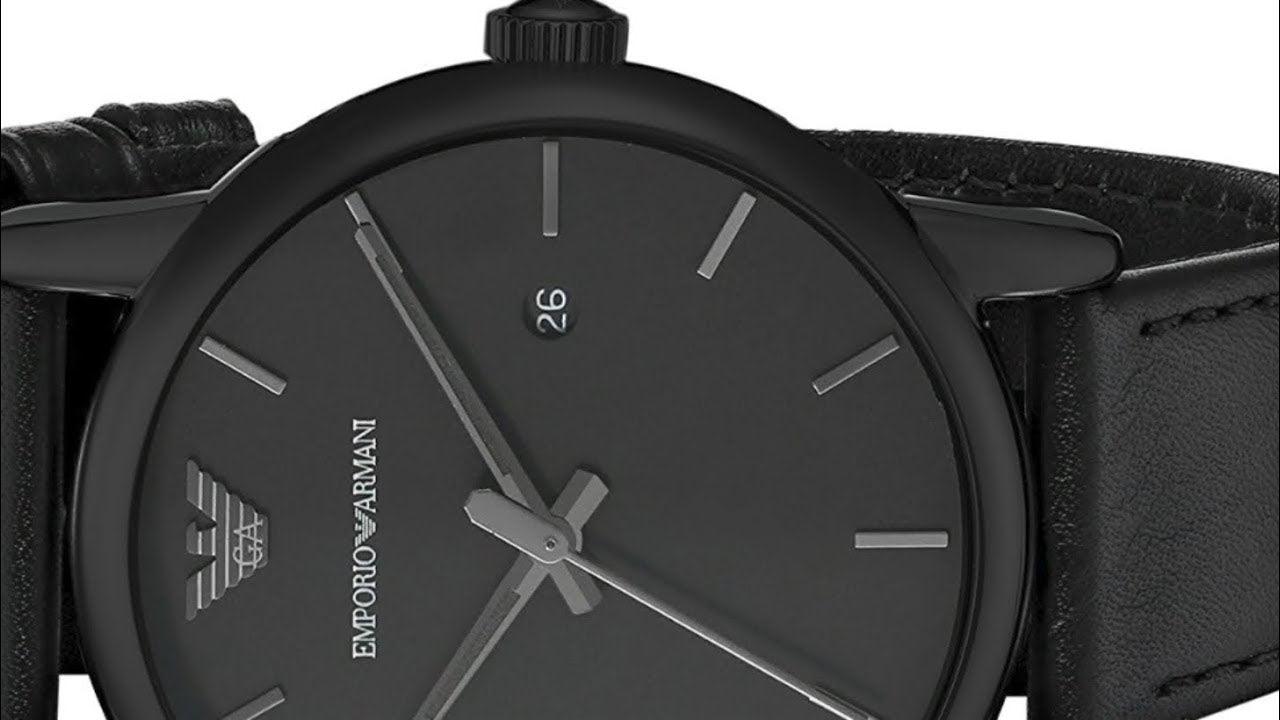 Emporio Armani Classic Black Dial Black Leather Strap Watch For Men - AR1732 Watches Emporio Armani   