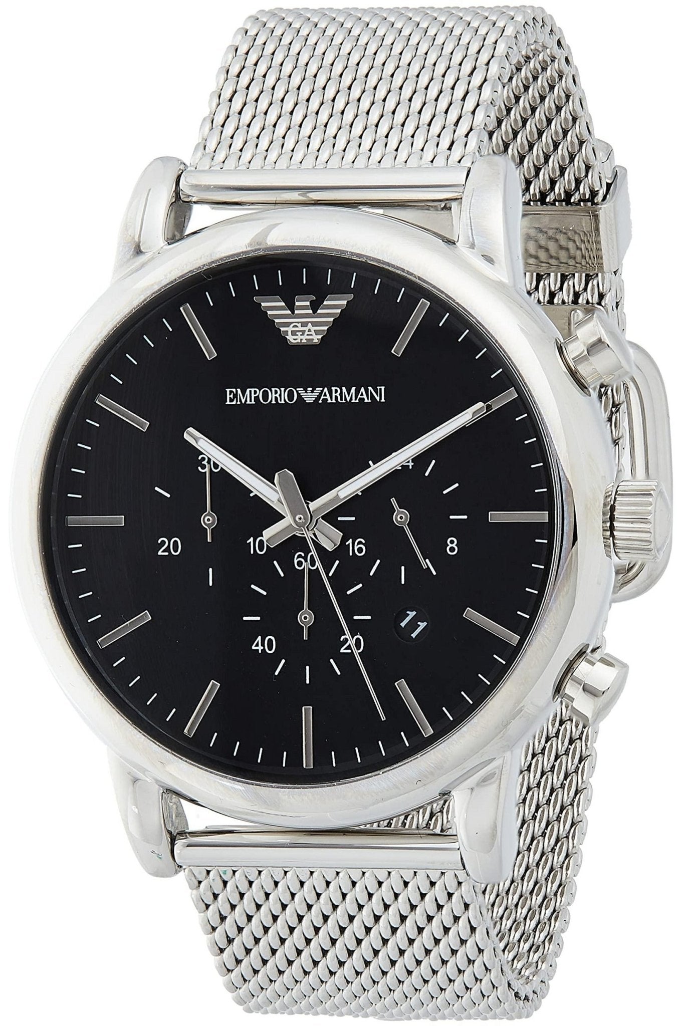 Emporio Armani Classic Chronograph Black Dial Silver Mesh Bracelet Watch For Men - AR1808 Watches Emporio Armani   