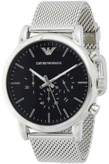 Emporio Armani Classic Chronograph Black Dial Silver Mesh Bracelet Watch For Men - AR1808 Watches Emporio Armani   