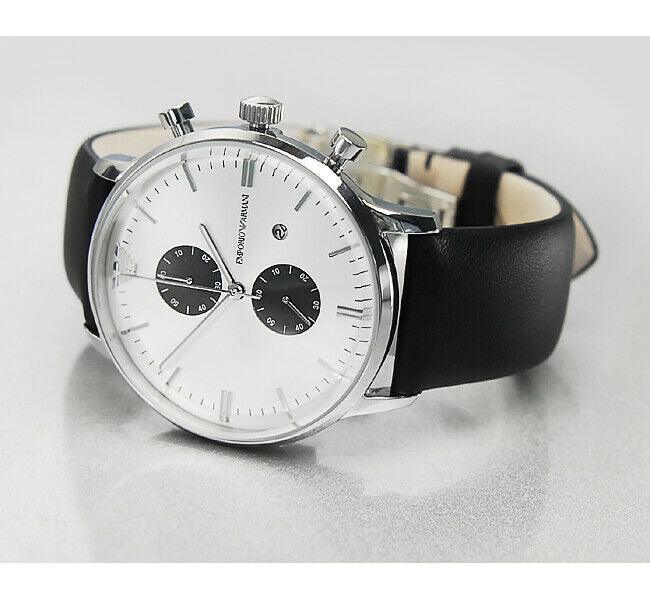 Emporio Armani Gianni White Dial Black Leather Strap Watch For Men - AR0385 Watches Emporio Armani   