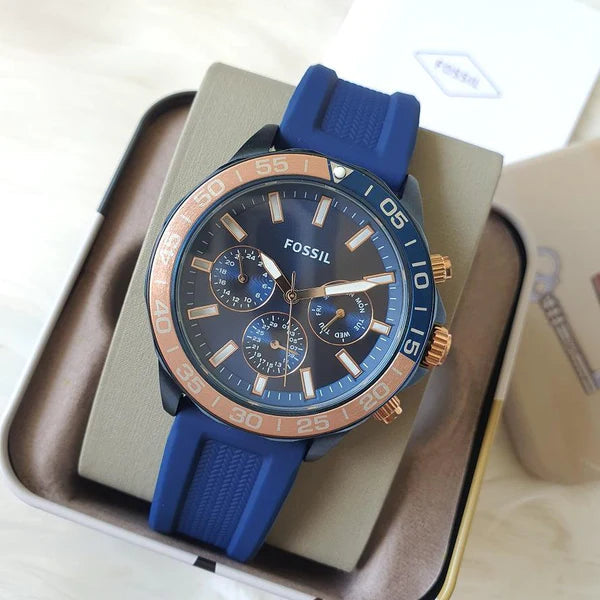 Fossil Bannon Multifunction Blue Dial Blue Silicone Strap Watch for Men - BQ2498 Watches Fossil   