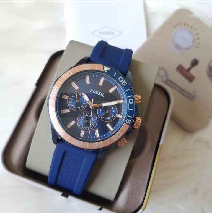 Fossil Bannon Multifunction Blue Dial Blue Silicone Strap Watch for Men - BQ2498 Watches Fossil   