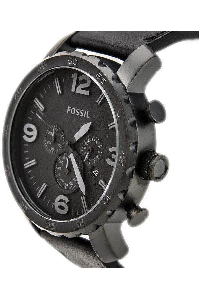 Fossil Nate Chronograph Black Dial Black Leather Strap Watch for Men - JR1354 Watches Fossil   