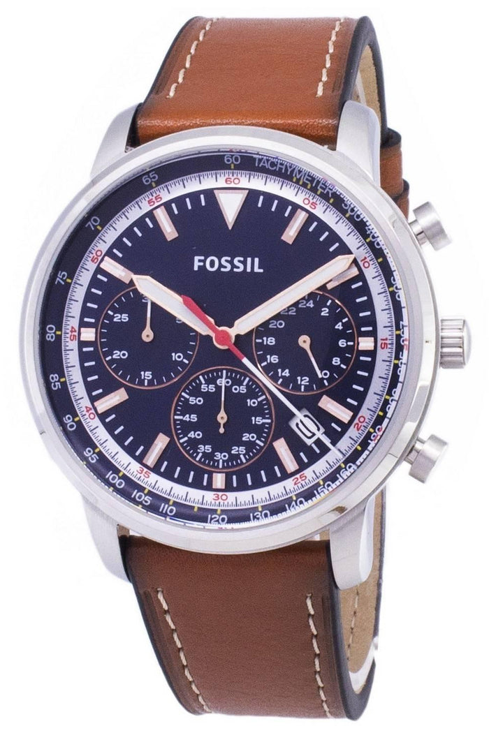 Fossil Goodwin Chronograph Blue Dial Brown Leather Strap Watch for Men - FS5414 Watches Fossil   