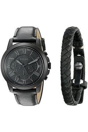 Fossil Grant Chronograph Black Dial Black Leather Strap Watch for Men - FS5132 Watches Fossil   