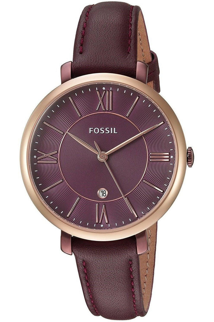 Fossil Jacqueline Burgundy Dial Burgundy Leather Strap Watch for Women  - ES4099 Watches Fossil   