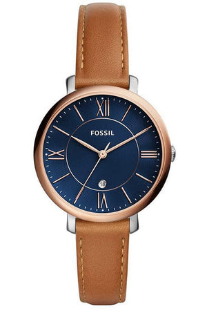 Fossil Jacqueline Three Hand Date Luggage Blue Dial Brown Leather Strap Watch for Women - ES4274 Watches Fossil   