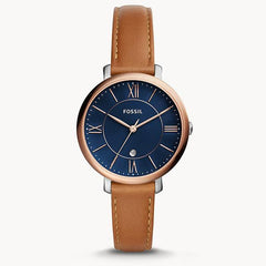 Fossil Jacqueline Three Hand Date Luggage Blue Dial Brown Leather Strap Watch for Women - ES4274 Watches Fossil   