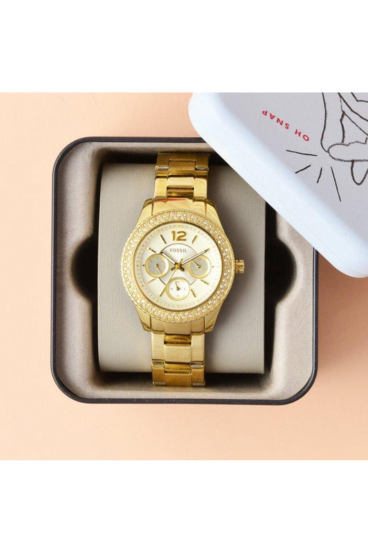 Fossil Stella Multifunction Gold Dial Gold Steel Strap Watch for Women - ES3589 Watches Fossil   