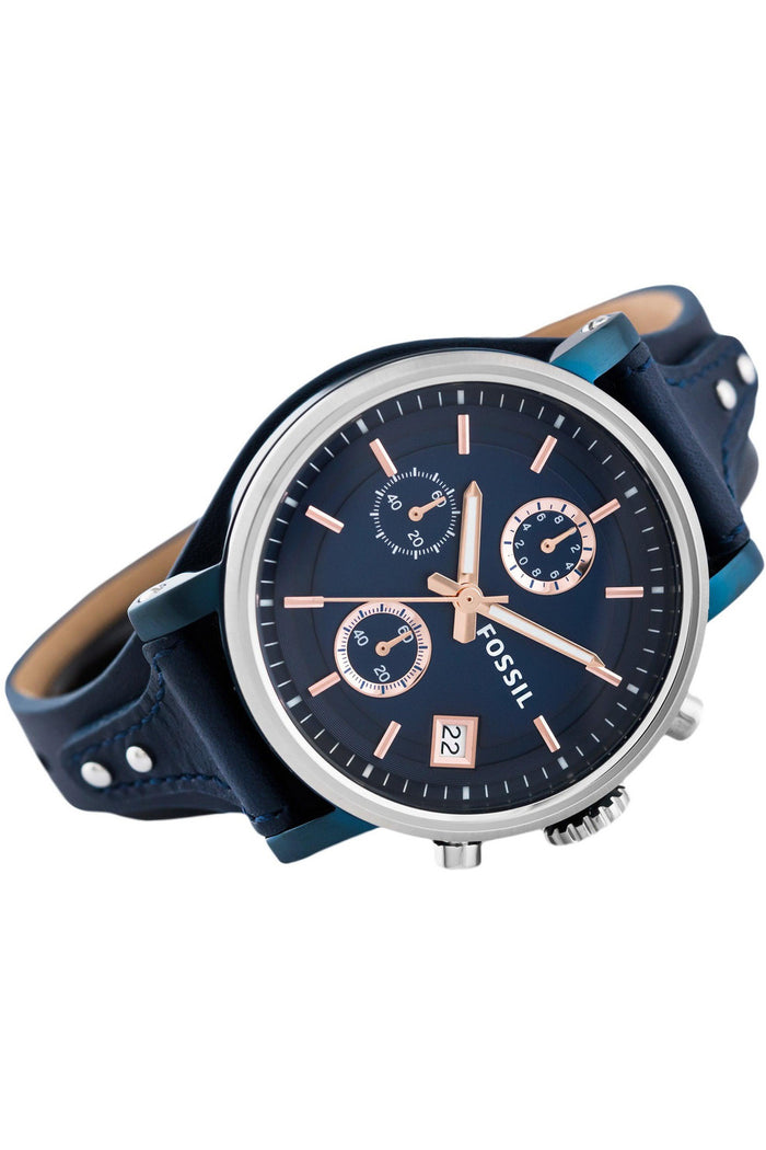 Fossil Boyfriend Sport Chronograph Blue Dial Blue Leather Strap Watch for Women - ES4113 Watches Fossil   