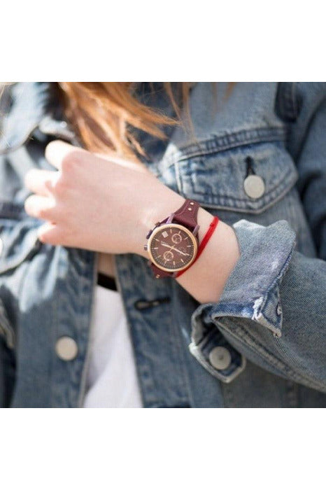 Fossil Original Boyfriend Sport Chronograph Maroon Dial Maroon Leather Strap Watch for Women - ES4114 Watches Fossil   