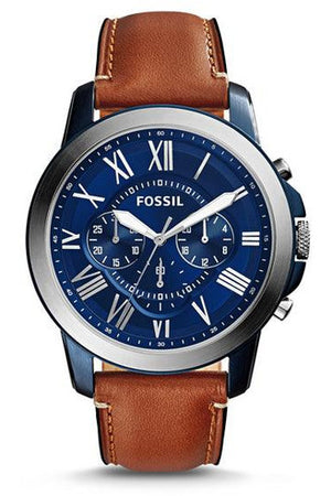 Fossil Grant Chronograph Blue Dial Brown Leather Strap Watch for Men - FS5210 Watches Fossil   